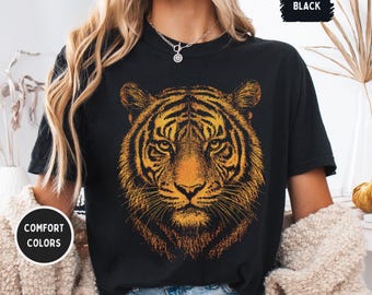 Camiseta Comfort Colors 1717 Tiger - Camiseta con gráfico vintage retro desgastado de gran felino, unisex, talla extragrande, regalo para el día del juego y el espíritu escolar