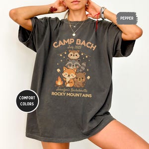 Custom Camping Bachelorette Party Comfort Colors T-shirt, Mountain Bachelorette, Outdoor Bachelorette Shirts Custom Name Location Top