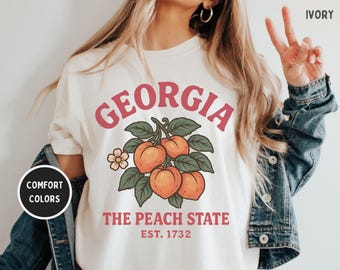 Georgia Peach State Comfort Color T-shirt, Southern Summer Tee, Sweet Georgia Peach Shirt, Cozy Southern Apparel, Peach Lover Gift
