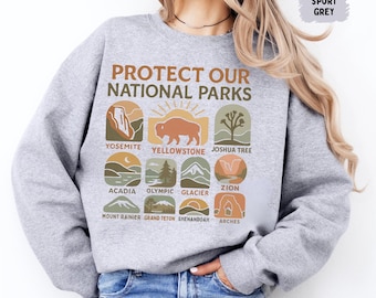 Sudadera vintage "Protejamos nuestros parques nacionales" - Jersey retro unisex, regalo para amantes de la naturaleza, ropa de aventura al aire libre, guardabosques