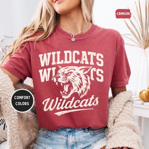 Wildcats Mascot Comfort Colors T-Shirt, Wildcat Unisex Grafik-T-Shirt, Spieltag-Vintage-Stil-T-Shirt, Wildcat College-Shirt, Schulfussball