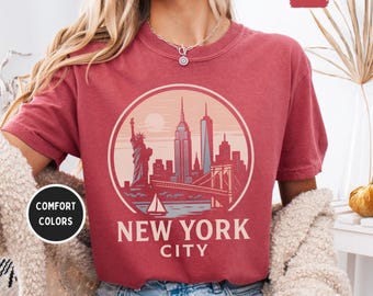 Camiseta retro de Nueva York, camiseta con colores cómodos, camiseta vintage de Nueva York, camiseta unisex teñida, camiseta con estampado hipster, top de moda urbana