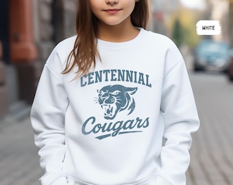 Felpa personalizzata Cougar per ragazzi - Maglione girocollo per bambini, Pullover per bambini, Top sportivo per ragazzi e ragazze, Felpa sportiva per adolescenti