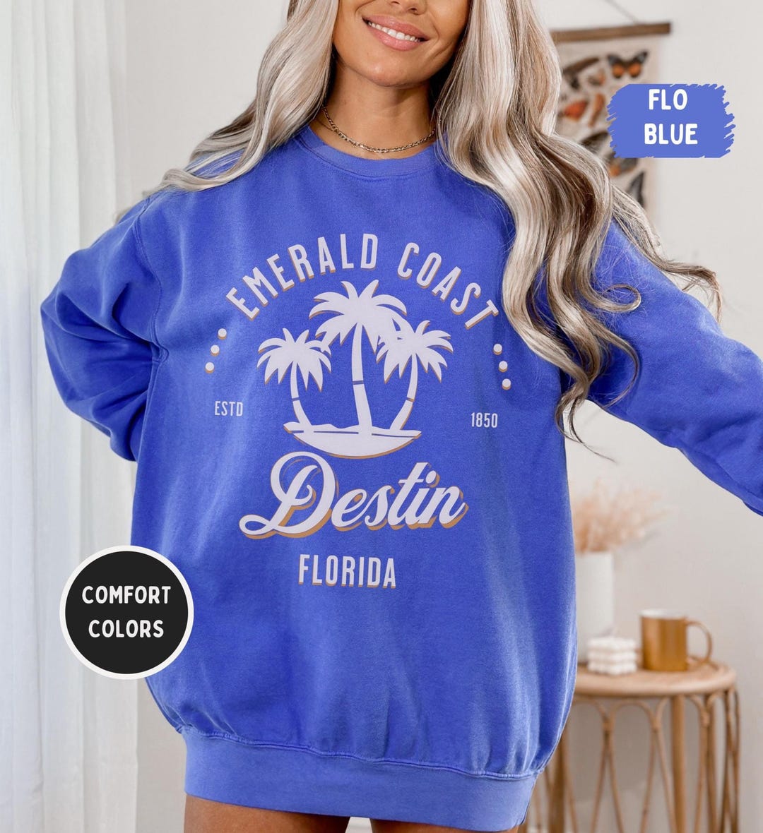 Vintage Destin Florida Garment-dyed Sweatshirt, Unisex Cozy Beach 