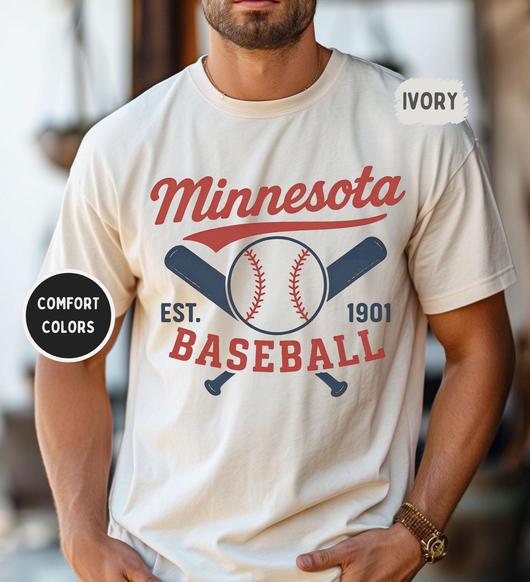 Retro Minnesota Baseball T-shirt, Vintage Comfort Colors Tee, Unisex Garment-Dyed Shirt, Baseball Fan Gift,  Twin City Sports Apparel