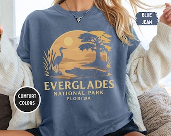 T-shirt rétro du parc national des Everglades, t-shirt couleurs confort de la Floride, chemise unisexe, haut de style vintage Gator, cadeau pour les amoureux de la nature, voyage en Floride