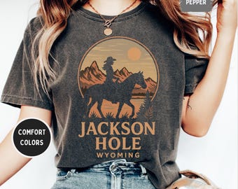 Koszulka vintage Jackson Hole Wyoming Comfort Colors, koszulka unisex, koszulka z grafiką w stylu retro, top na wakacje w górach, prezent dla przyjaciela lubiącego spędzać czas na świeżym powietrzu