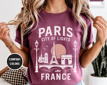Koszulka Paris France Comfort Colors, koszulka z flagą Francji, koszulka z wieżą Eiffla, prezent dla miłośnika podróży, paryska pamiątka