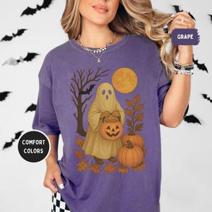 Retro Halloween T-Shirt, Vintage Style Comfort Farben T-Shirt, Unisex Shirt für Herbst, gruseliges Kostüm Top, Baumwolle Grafik T-Shirt, Halloween Party
