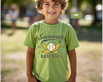 Savannah Baseball Youth Shirt, Kids Tee, Girls Boys Top, Childrens Clothing, Banana Sports Fan Gift, , Let's Go Bananas.  funny baseball tee