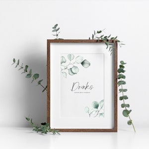 BRIDAL SHOWER DRINKS Sign, Printable Sign, Instant Download, Printables, Bridal Shower Sign, Digital Download, Eucalyptus - Taylor 20274164