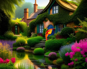 Cottage Series. Summer Old English Cottage Garden, Rich