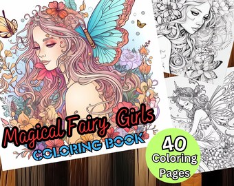 Anime Fairy Girls Coloring Page, Magical Forest Fantasy (Printable PDF)