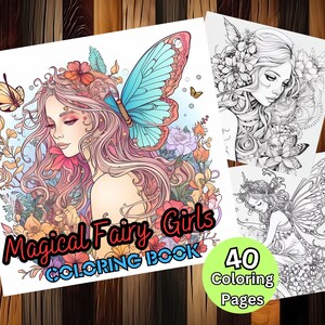 Magical Forest Fairy Mädchen Fantasy Malseite zum Ausmalen, Erwachsene + Kinder- Sofort Download - Graustufen Malseite - Geschenk, Printable Art PDF