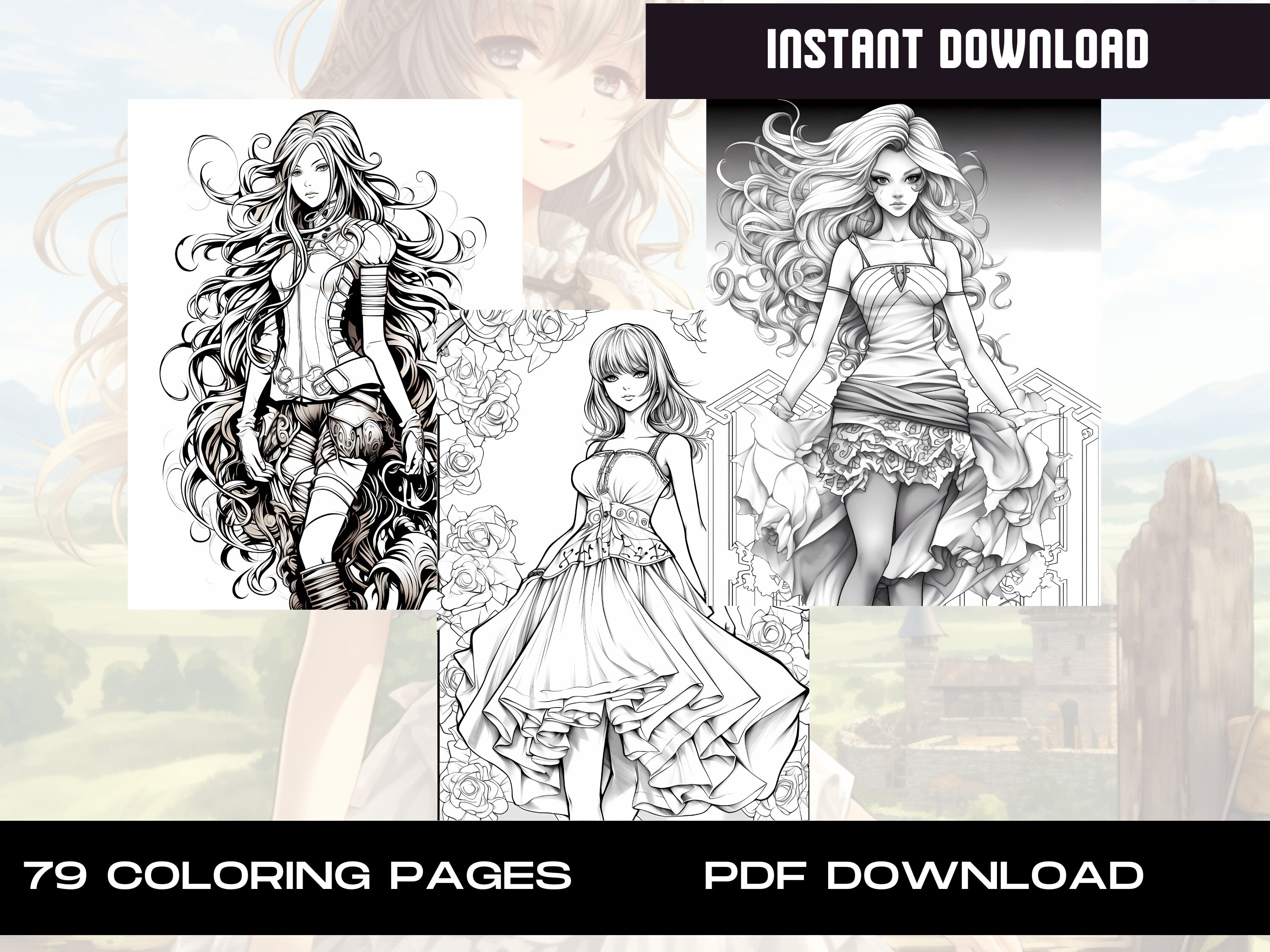 Anime Coloring Book: 79 Manga Fantasy Designs for All Ages (PDF ...