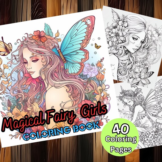 Magical Forest Fairy Girls Fantasy Anime Coloring Page, Adults + kids- Instant Download - Grayscale Coloring Page - Gift, Printable Art PDF