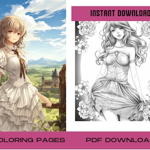 Anime Diva Delights: 79 Anime Coloring Pages | Cute Manga Fantasy Designs for Kids & Adults | Instant PDF Download, Printable Book
