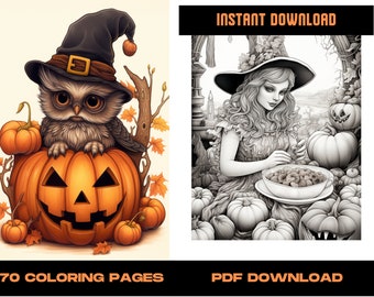 70 páginas para colorear de Halloween, diseños góticos de brujas y calabazas (PDF imprimible)