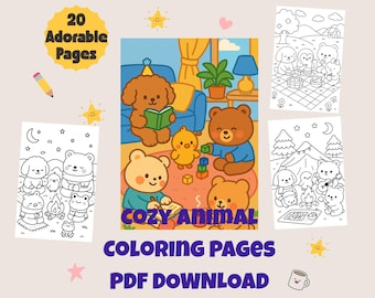 Przytulne kolorowanki ze zwierzętami | Kawaii Line Art dla dzieci i dorosłych (pobierz PDF)
