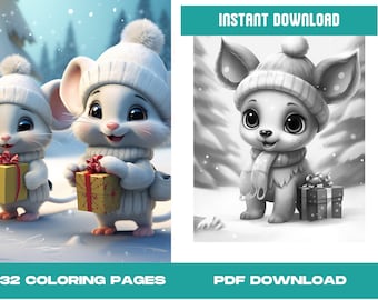 32 Christmas Critter Coloring Pages, Festive Animal Designs (PDF Download)