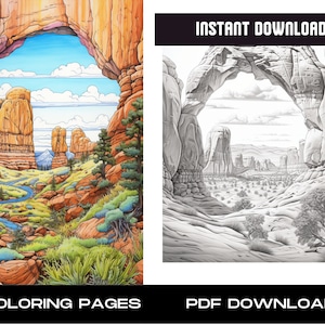 27 Sight seeing Landscapes Traveler Coloring Pages | Adults and kids | Instant Download Grayscale Coloring Page | Printable PDF