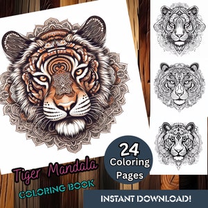 Mandala Tiger Magic: Adult Coloring Book | Exquisite Patterns and Designs | Instant Digital Download | Printable PDF | Stress-Relief Art