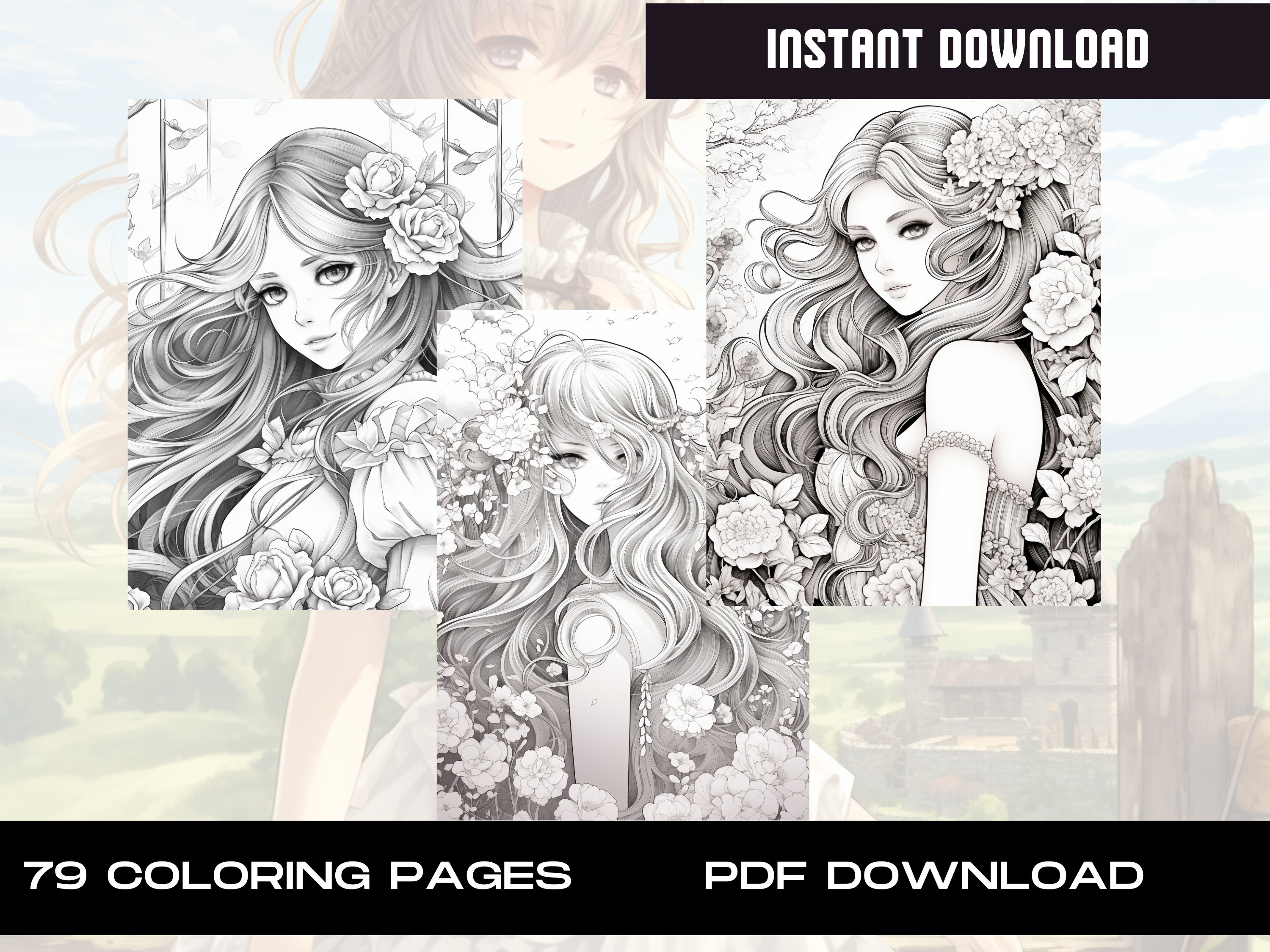 Anime Coloring Book: 79 Manga Fantasy Designs for All Ages (PDF ...