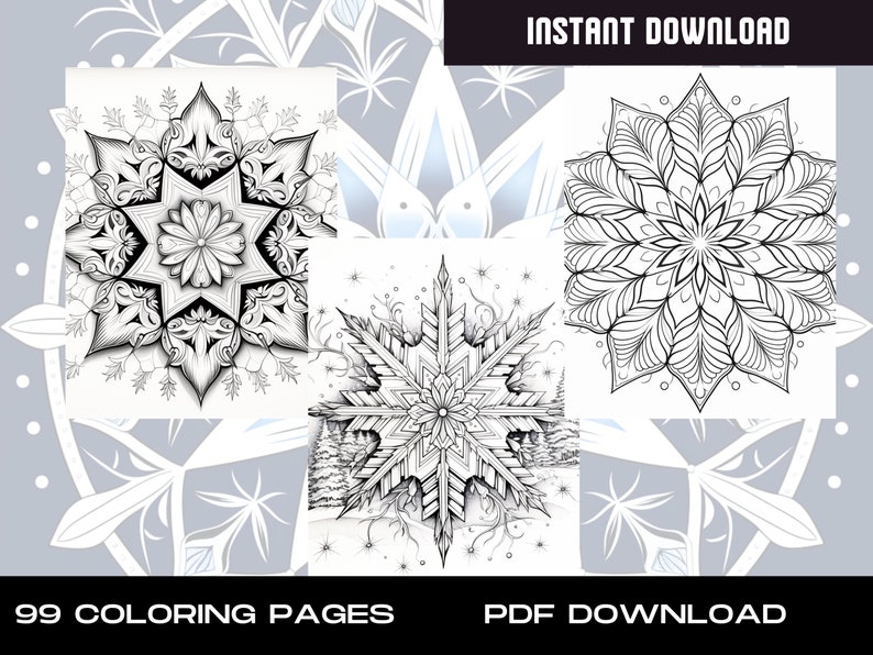 99 Snowflake Mandala Coloring Pages | Christmas Adult Art | Instant PDF ...