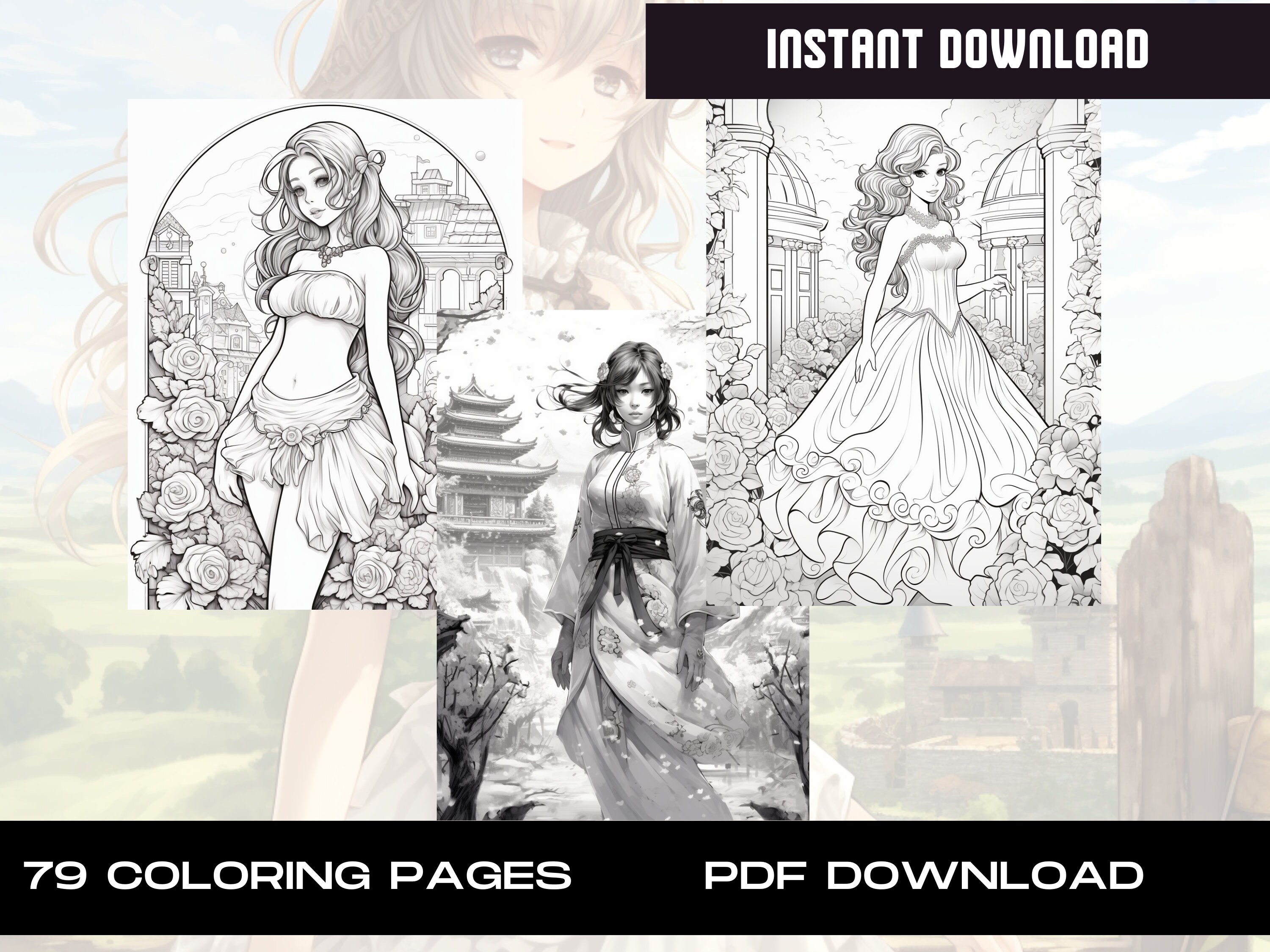 Anime Coloring Book: 79 Manga Fantasy Designs for All Ages (PDF ...