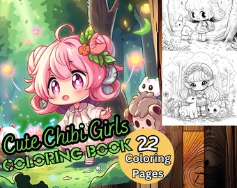 Cute Chibi Girls Coloring Book: 22 Printable Pages (PDF Download)
