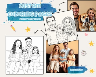 Páginas para colorear personalizadas a partir de tus fotos / Descarga digital personalizada / Libro para colorear imprimible para regalar a niños, familias y bodas