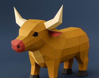 Escultura de papel de touro Low Poly: Troféu de origami faça você mesmo (download em PDF)