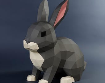 Coelho de papel em 3D para artesanato faça você mesmo, modelo de coelho de Páscoa para decoração.