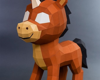 Escultura de unicórnio em papel: modelo 3D de papel faça você mesmo (modelo em PDF)