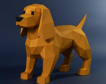 Escultura de papel para Cocker Spaniel: Decoração de Cachorro 3D Low Poly (Modelo PDF)