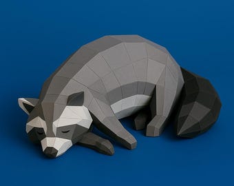 Escultura de papel de guaxinim dormindo: modelo 3D de papel faça você mesmo (modelo em PDF)