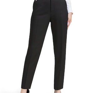 Pantalones de traje negros extralargos de pierna recta para mujer – Pantalones de oficina de cintura alta