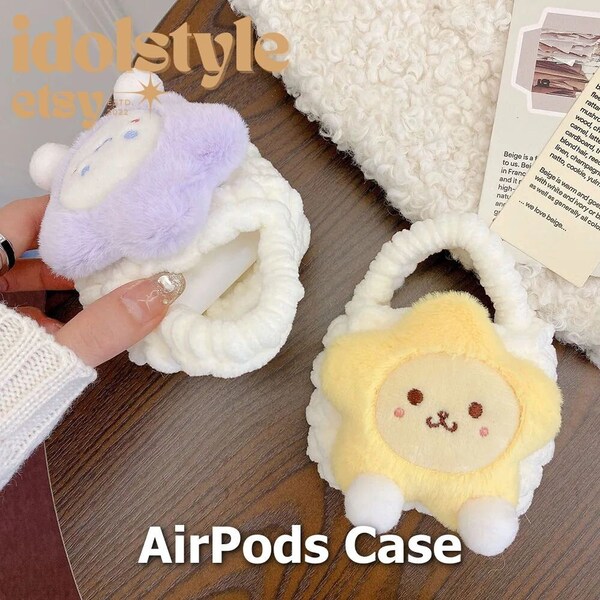 AirPods Case - Knitted Plush 3D Star Handbag Style, Soft Protective Earphone Cover