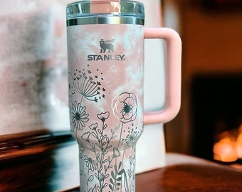 Floral Custom Stanley Adventure Quencher 40 oz tumbler – Etch and