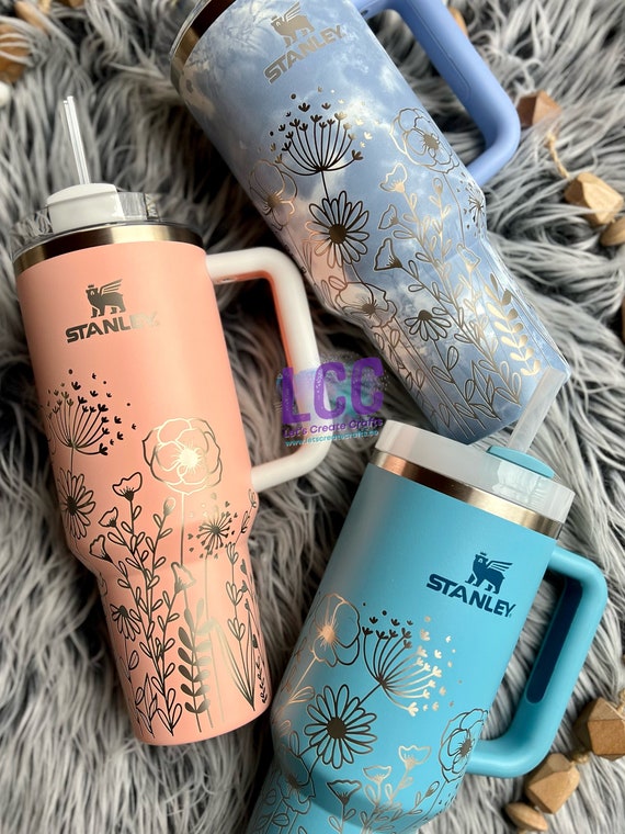 LAVENDER Stanley 40oz tumbler, NEW limited edition Stanley colors, Laser  engraved Stanley, Flower tumbler, travel mug, Custom Stanley cup