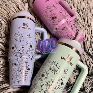 NEW COLORS! 30oz Butterfly Bee Wildflower  Engraved Tumbler w/ Handle - Gifts Mom, her, grad, bridal party, birthday, friend, family, school