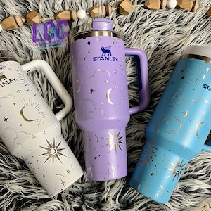 NEW! Unique designed 40oz Celestial Engraved Tumbler w Handle - Gift for her | mom | teacher | Stars Moon Sun Sky | birthday | friend xmas