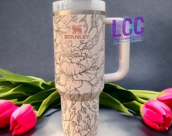 Gepersonaliseerde pioengegraveerde Stanley-beker - 40 oz blusmiddel met handvat