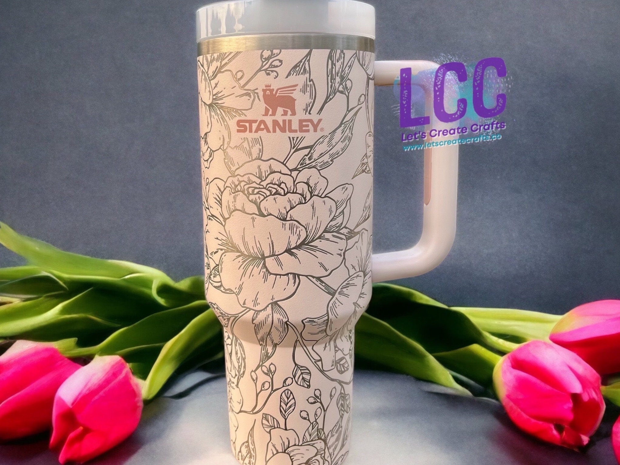 Floral Stanley 30 Oz Quencher 2.0 Magnolia Floral Full Wrap Engraved  Stanley Quencher H2.0 Water Bottle Gift for Her 