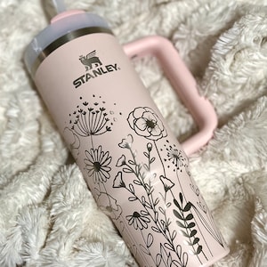 NEW COLORS! 30oz Floral Engraved Quencher Tumbler w/ Handle - Gifts for Mom, her, grad, bridal party, birthday, friend, family, xmas, school