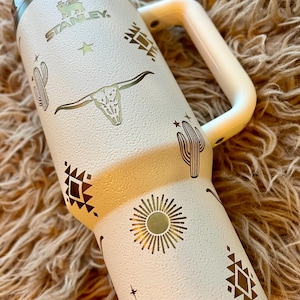40oz Western Engraved Tumbler Cup with Handle (Gifts for Mother, mom, school, grads, bridal party, birthday, friends, family, bull, xmas)