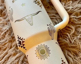 Gobelet Stanley 40 oz avec poignée, motif western gravé au laser