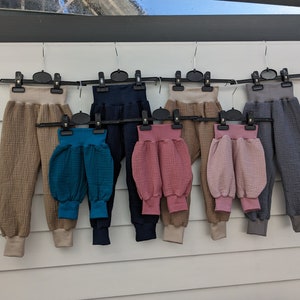 Pump pants made of muslin for boys and girls in size. 44 to 104 petrol - blue, dark red, rust - orange, old pink
