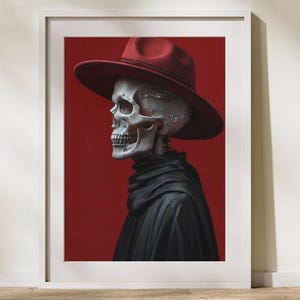 Crimson Bones: Fashion Skeleton Art Print, Modern Gothic Wall Art