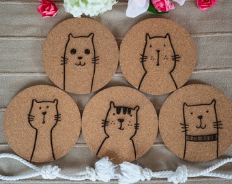 Handgefertigte Korkuntersetzer mit Zuckersüßen Katzenmotiven – Ideales Geschenk für Katzenliebhaber und Einzigartiger Tischschutz